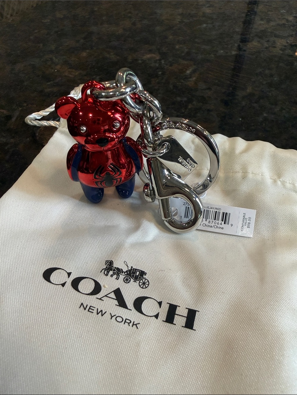 Coach Limited Edition Marvel Red and Blue Spider-Man Key Charm- W Bag